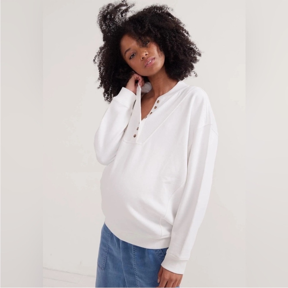 Hatch Cora Cream Henley with Brown Button Accents Sweatshirt Size XL